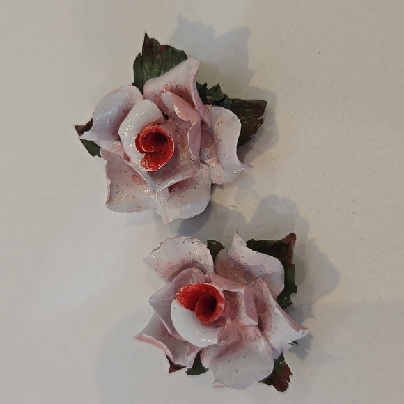 Vintage Rosette Clip Pink and Red Rose Earrings, Garden Party, Hamptons Chic - Picture 10 of 10